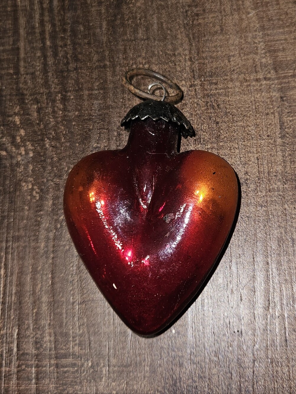 Vintage Kugel Style Ruby Red Mercury Glass Heart Ornament